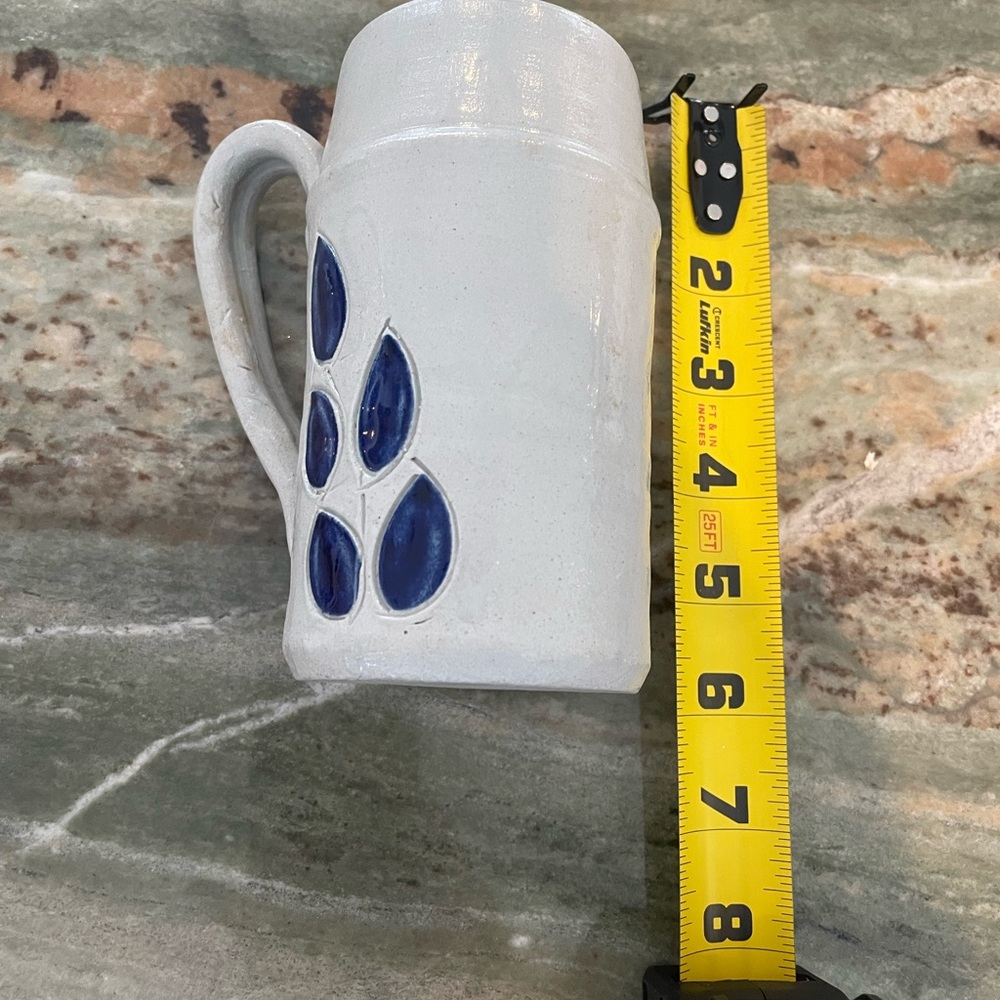 Williamsburg Pottery Salt Glazed Blue Leaf Design Coffee Mug - Picture 5 of 6